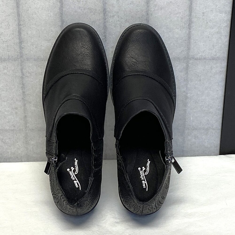 Easy Street Comfort Wave Black Cutout Low Block Heel Booties 9.5WW Faux Leather - Picture 9 of 13